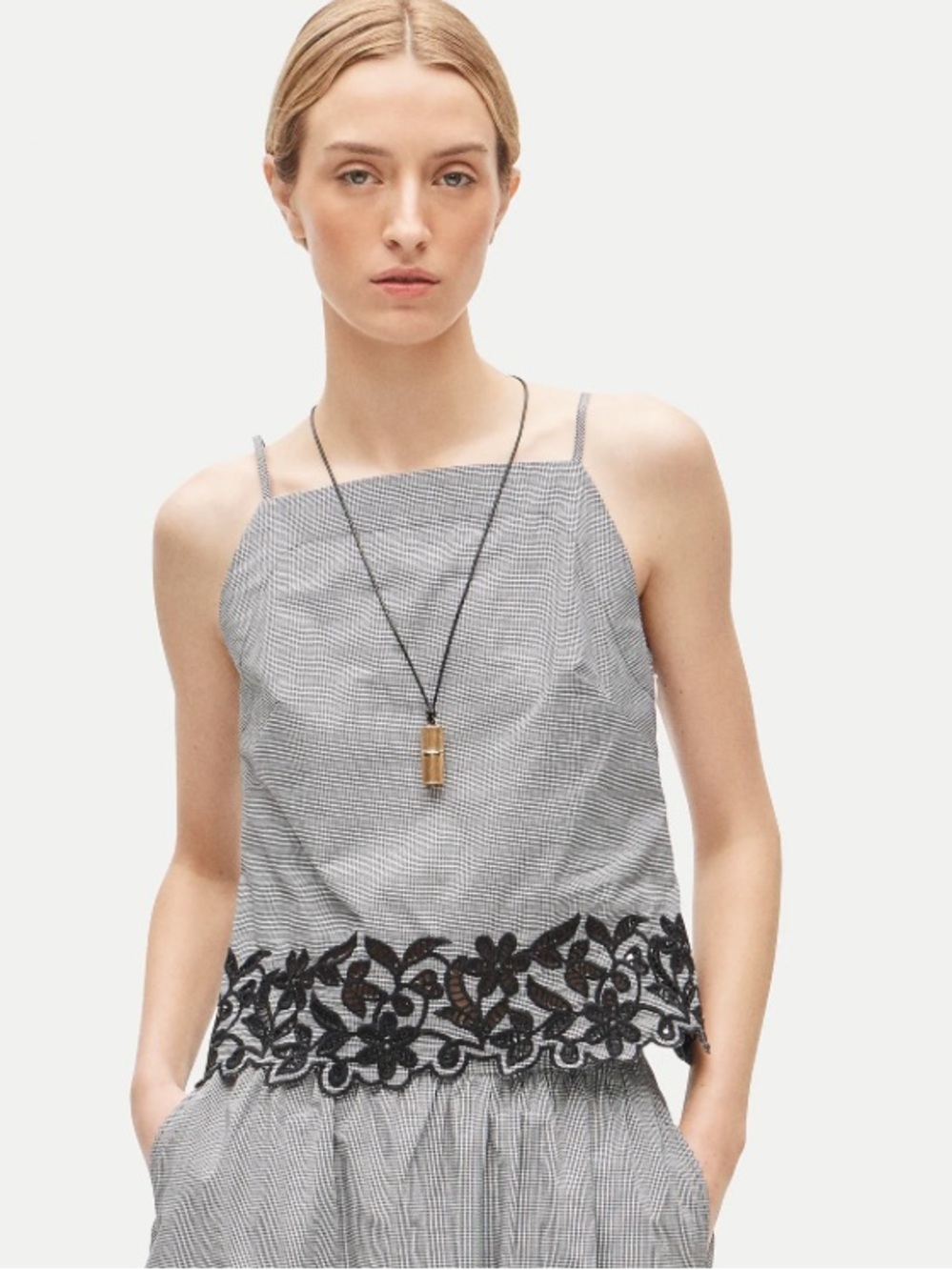 J crew Embroidered high-neck top in cotton poplin gingham